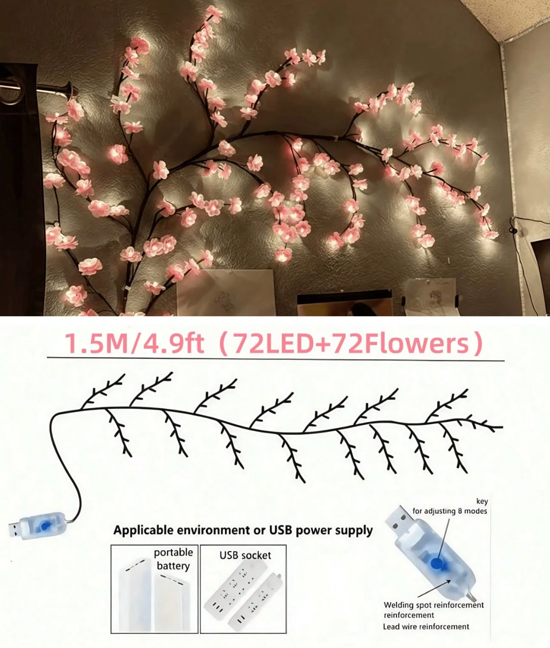 LED Cherry Blossom Indoor Lights (60in)