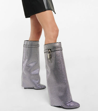 Rhinestone Padlock Shark Boots