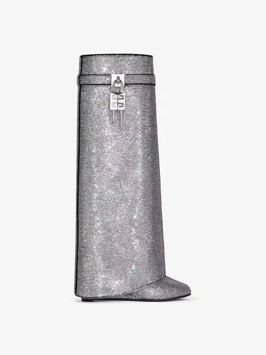 Rhinestone Padlock Shark Boots